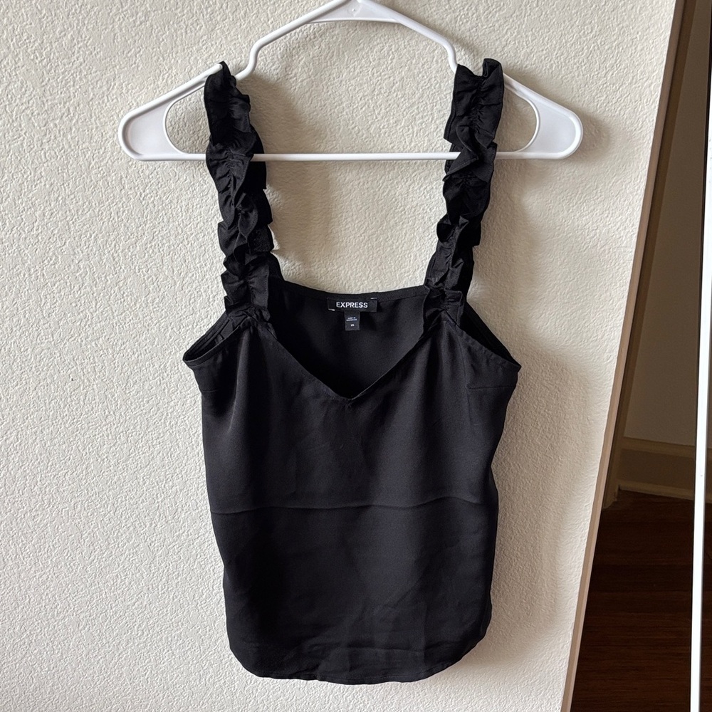 Express Black Ruffle Strap Tank Top